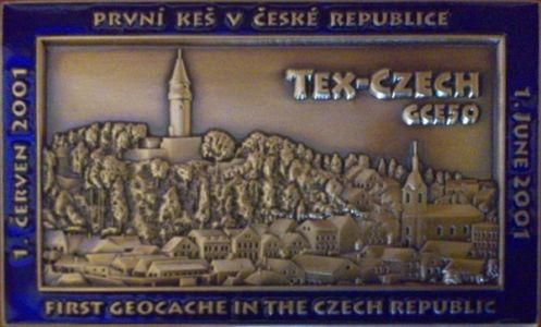 Tex-czech: Geocoin s motívom prvej českej dodnes aktivnej kešky